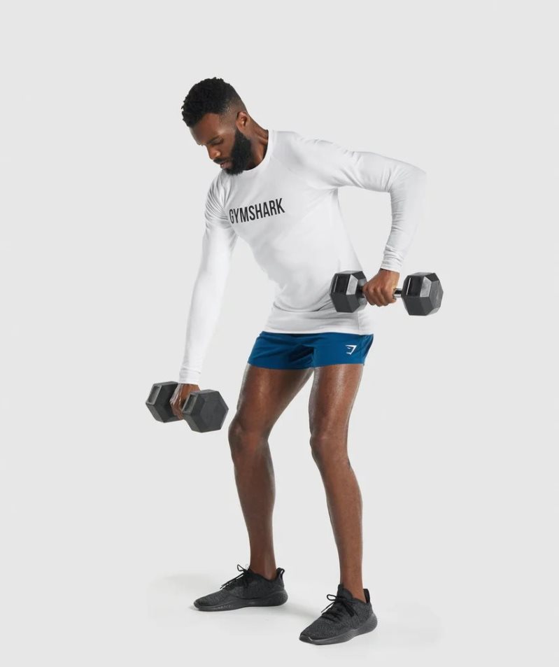 Men's Gymshark Apollo Long Sleeve T-Shirts White | NZ 0ZSFUC